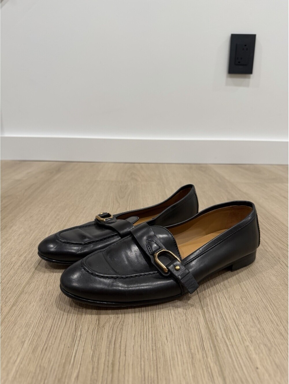 Ralph Lauren Purple Label Black Calfskin Audrey Welington Loafers Sz 37.5B